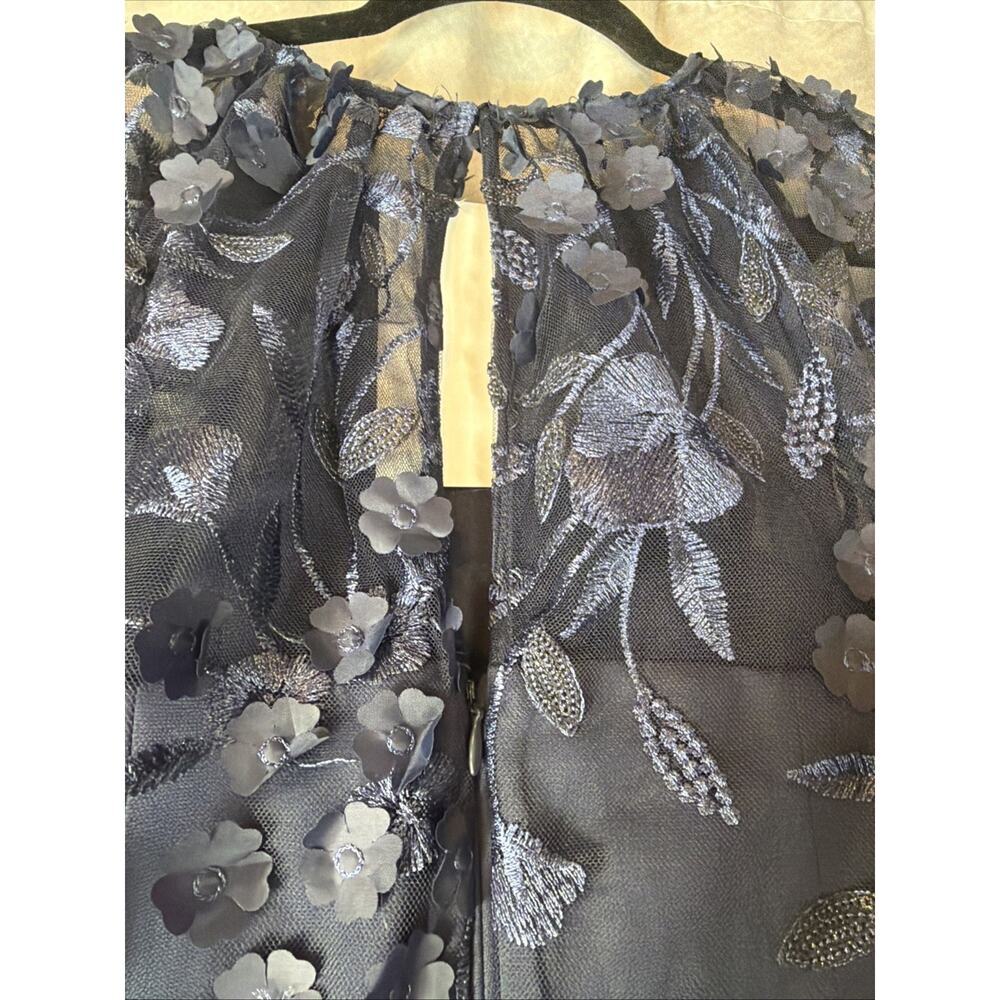 Maggy London Elegant Illusion Floral Mesh Embroidered Cocktail Dress Sz 6 Blue - Picture 8 of 9